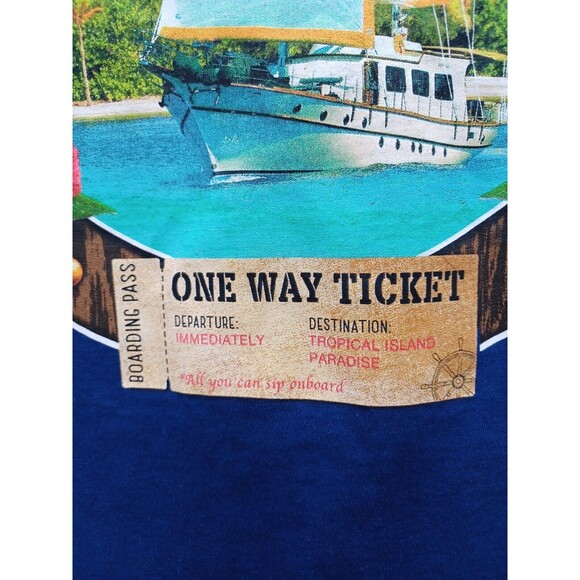 Vtg Blue T-Shirt Don't Miss the Boat Hibiscus Tropical Island Paradise Sz M - Picture 3 of 9